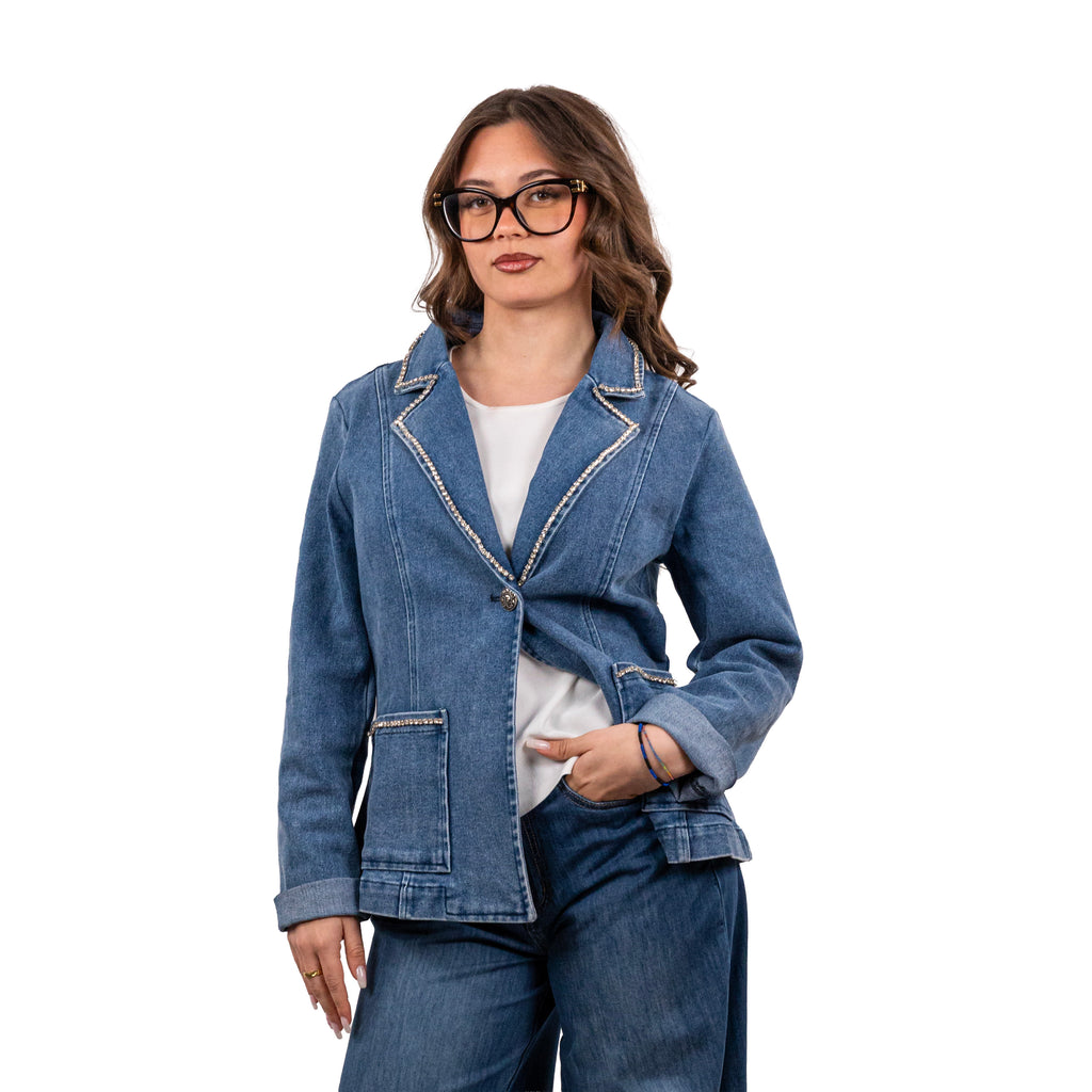 Elisabetta Minelli Giacca in Jeans con Applicazione di Strass