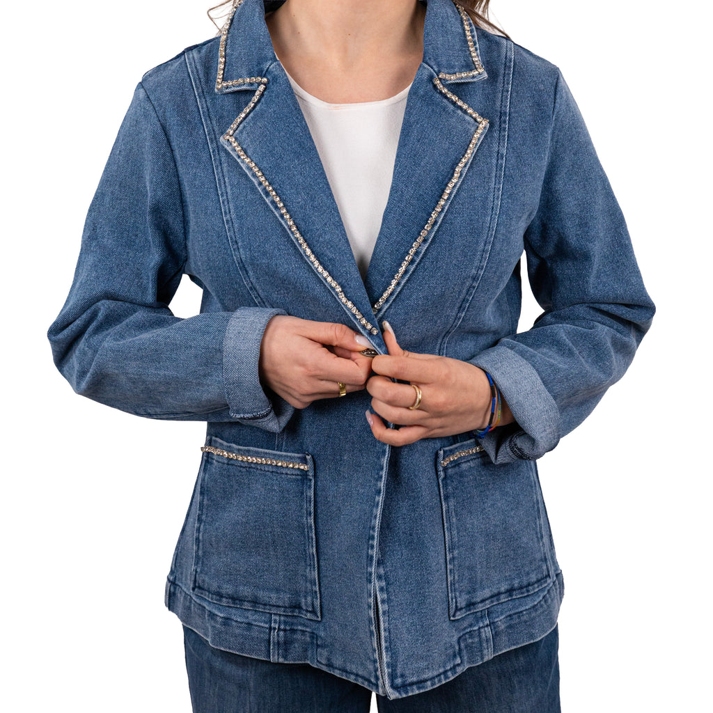 Elisabetta Minelli Giacca in Jeans con Applicazione di Strass