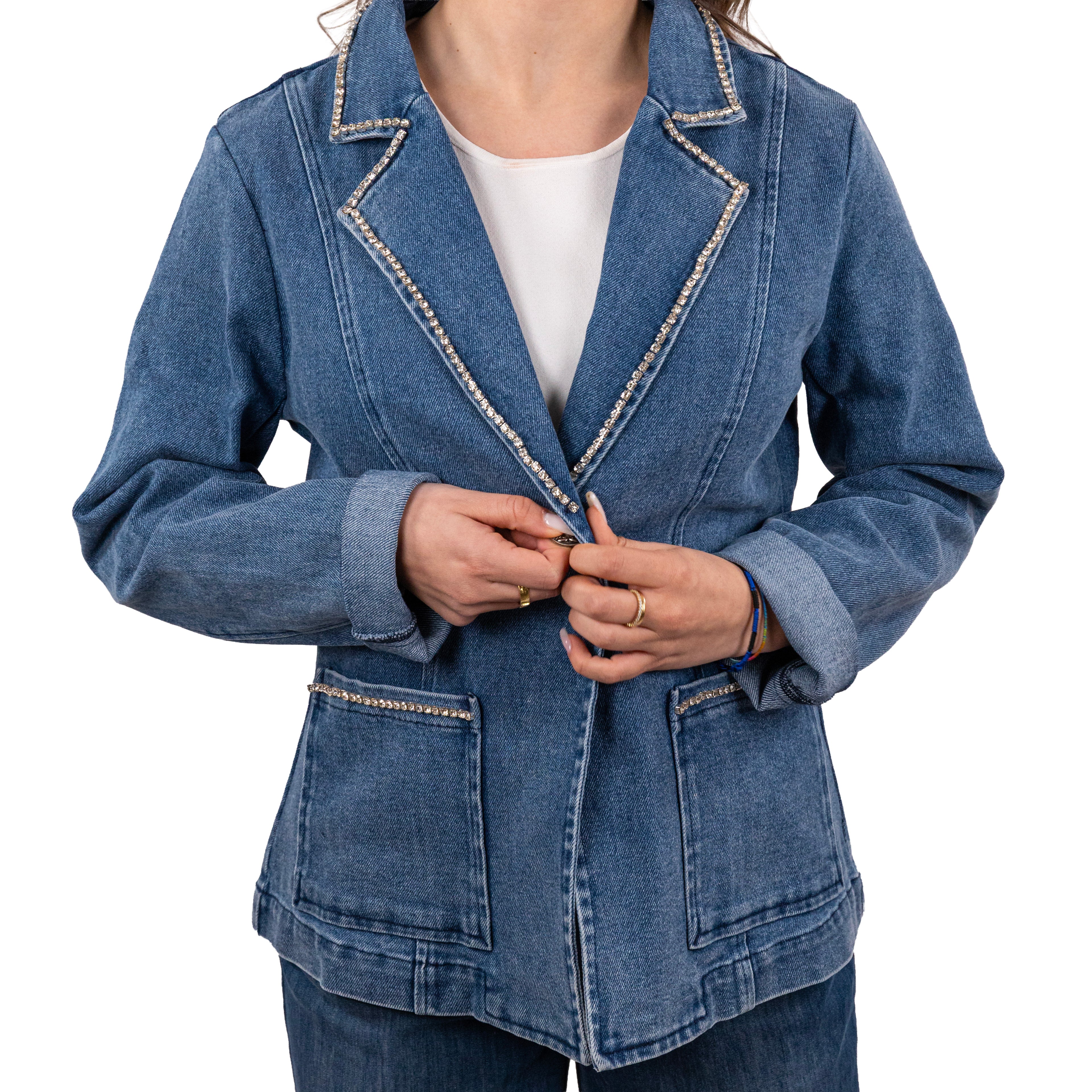 Elisabetta Minelli Giacca in Jeans con Applicazione di Strass