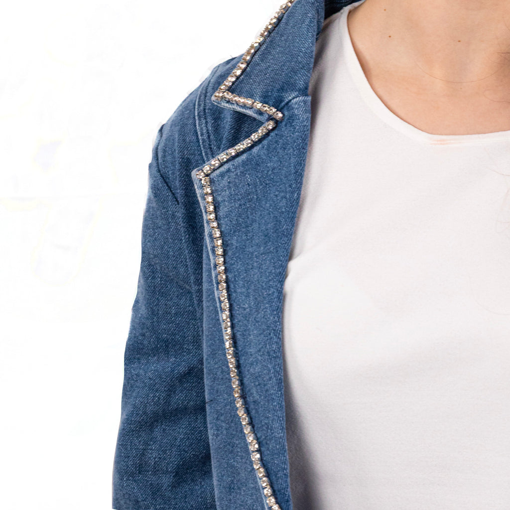 Elisabetta Minelli Giacca in Jeans con Applicazione di Strass