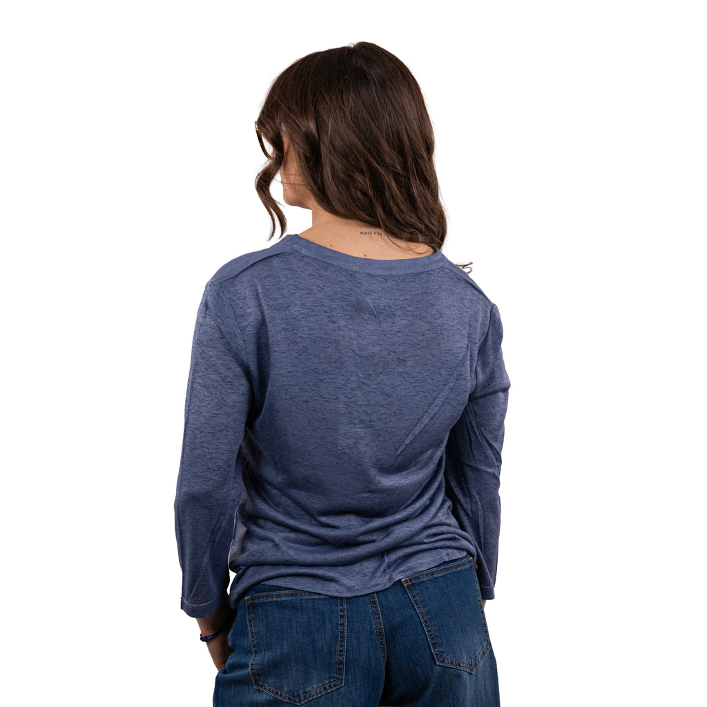 Anis Camicia con Collo a Coreana inserti fiori di lino