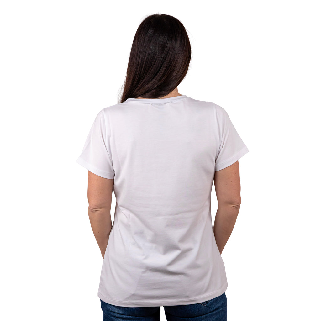 Elisabetta Minelli Maglia a Mezza Manica Bianca con Cuore in Jeans
