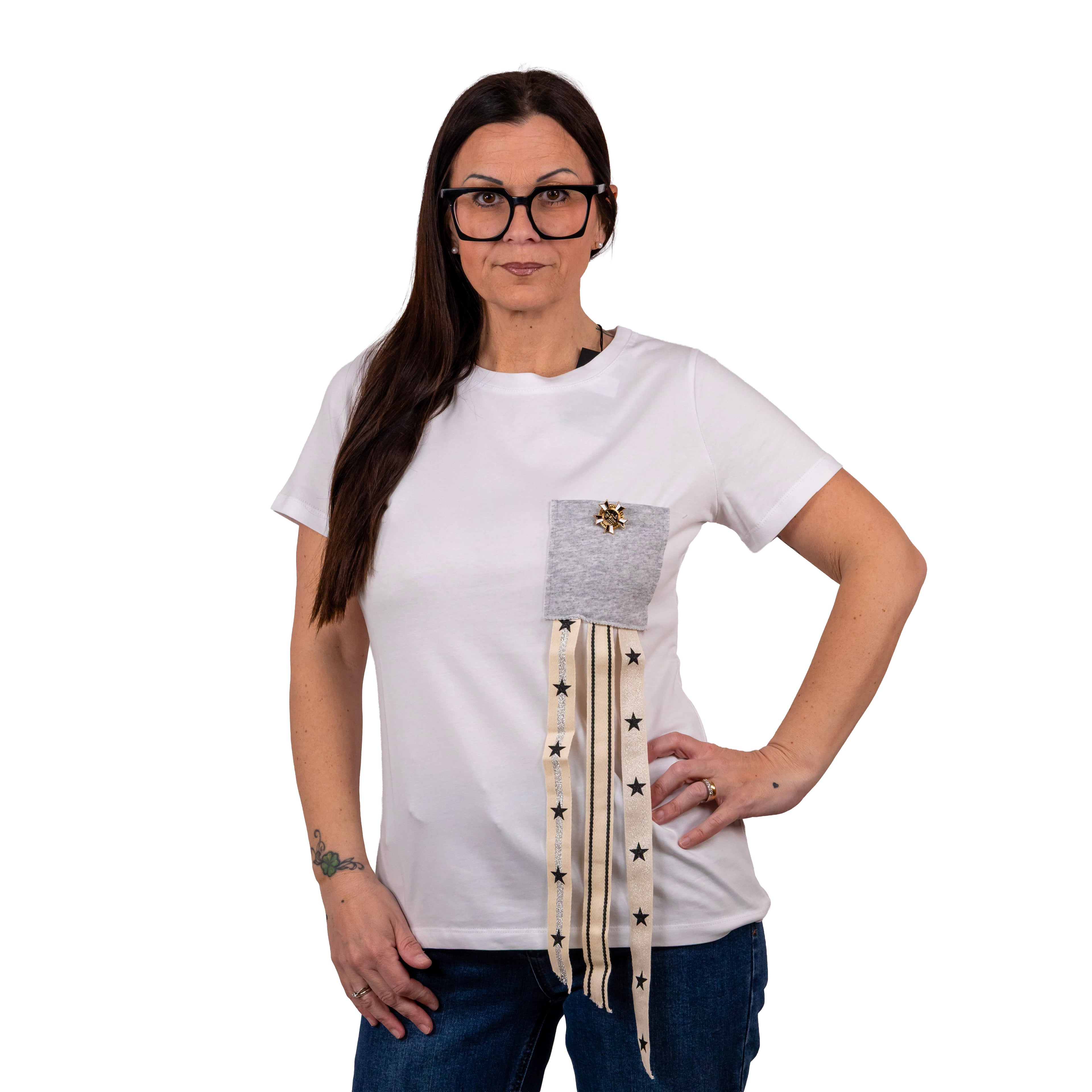 Elisabetta Minelli Maglia a Girocollo con Taschino Sinistro Ricamato