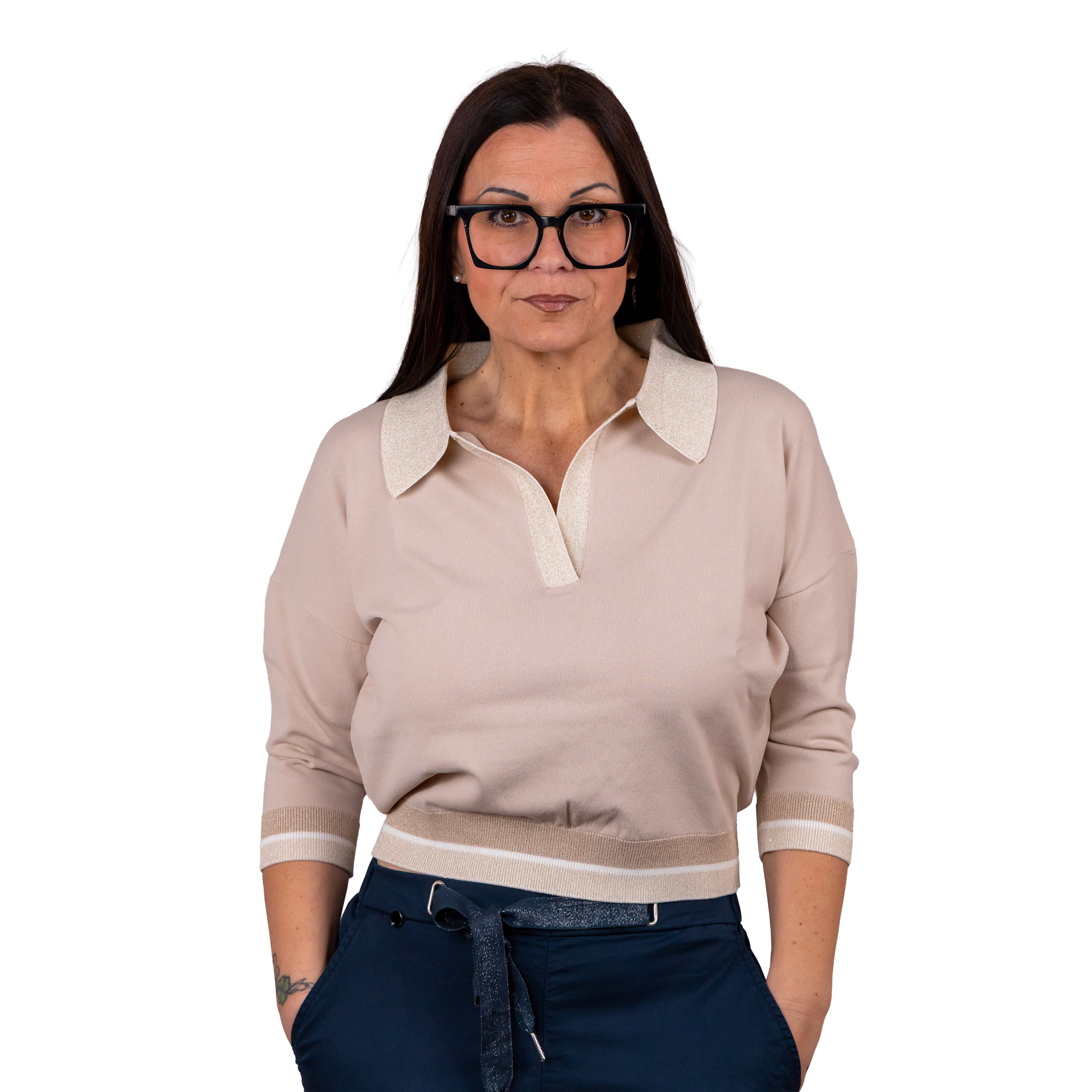 Anis Polo M3/4 Motivo Righe Lurex