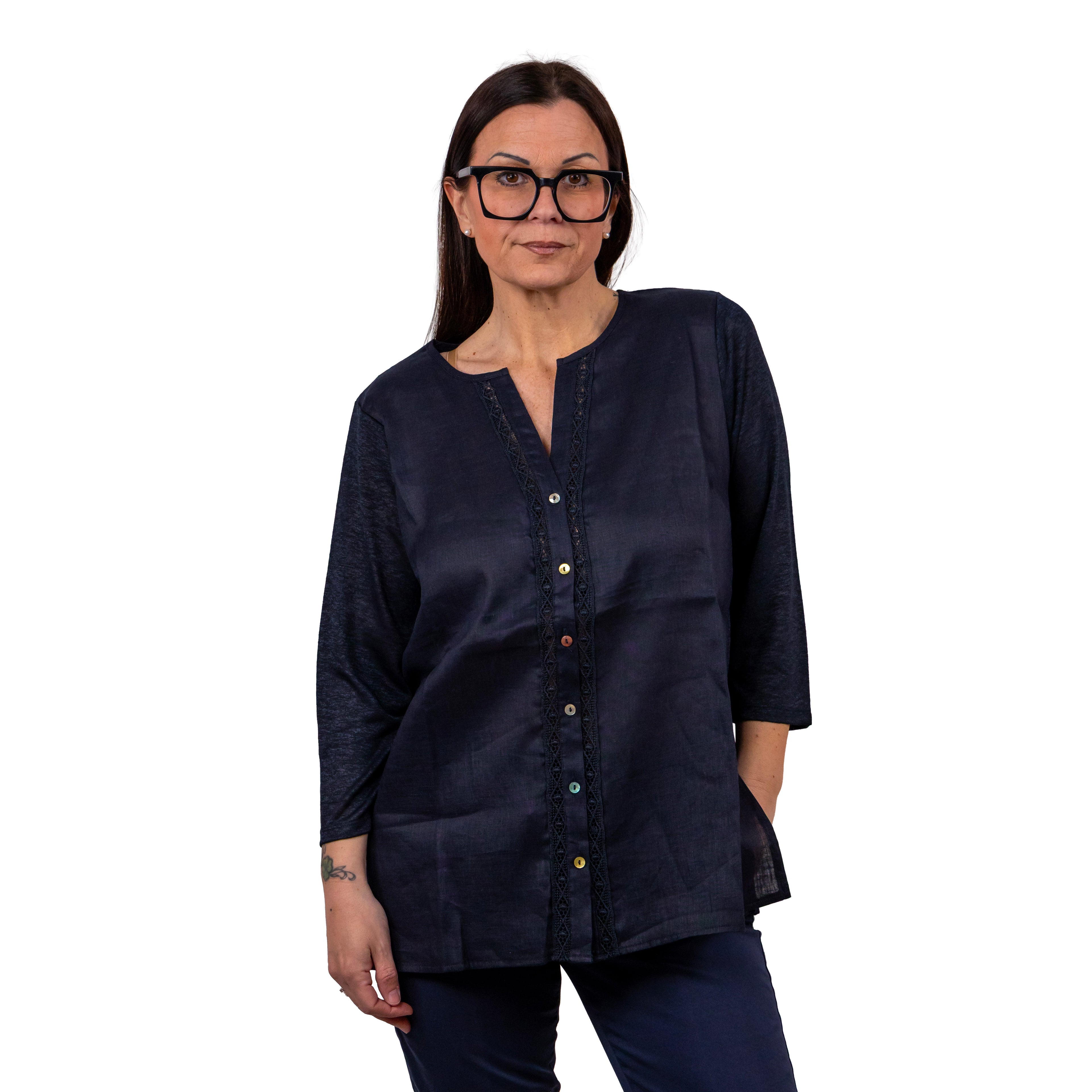 Anis Camicia M3/4 con Passamaneria Lino